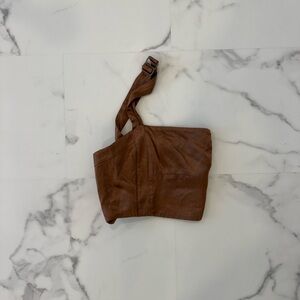 Copper Brown Satin One Shoulder Crop Top